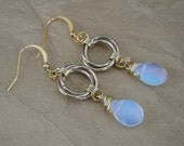 Wire Wrapped Knot Hoop Link Drop Earrings, Opalite Quartz Earrings, Faceted Drop Earrings, Bridal Party Jewelry, Bridesmaids Gift
