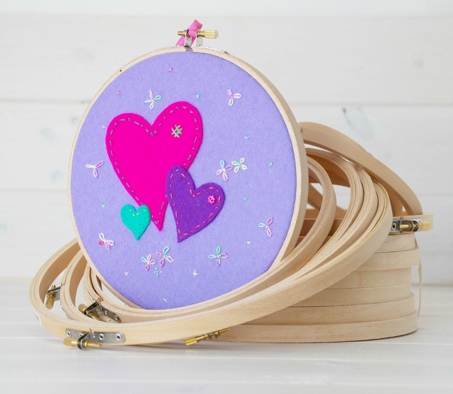 Embroidery Hoops - 6 - pack Bundle -  4", 5", 6", 7", 8" & 9" - Bundle Wooden Embroidery Hoops - One of each size - Woodcraft's Hoops