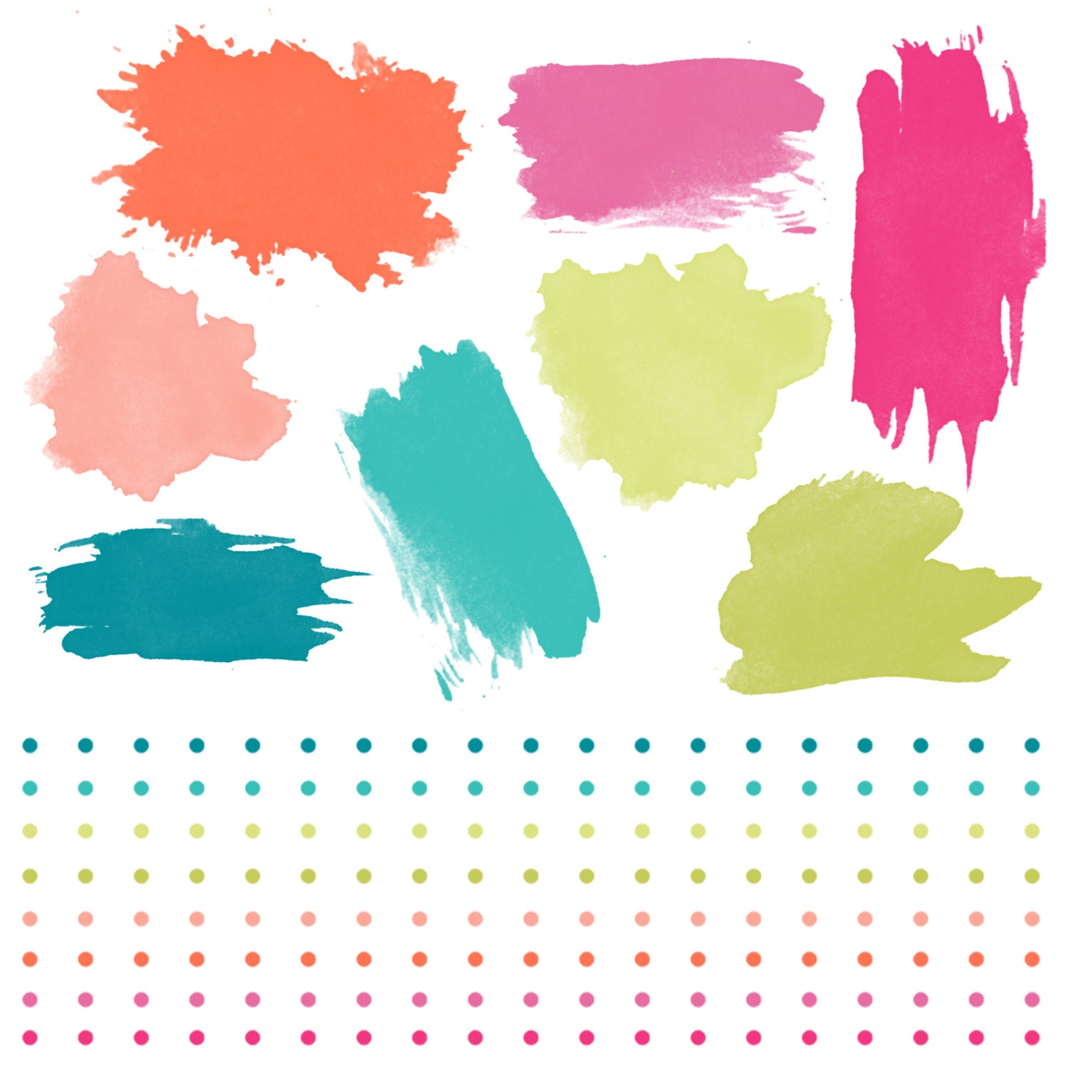INSTANT DOWNLOAD // Digital Clip Art // Paint Strokes // Digital Border // Polka Dots Il_570xn