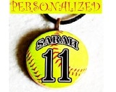 Personalized Handmade Softball Necklace Sports Pendant Customizeable Jewelry