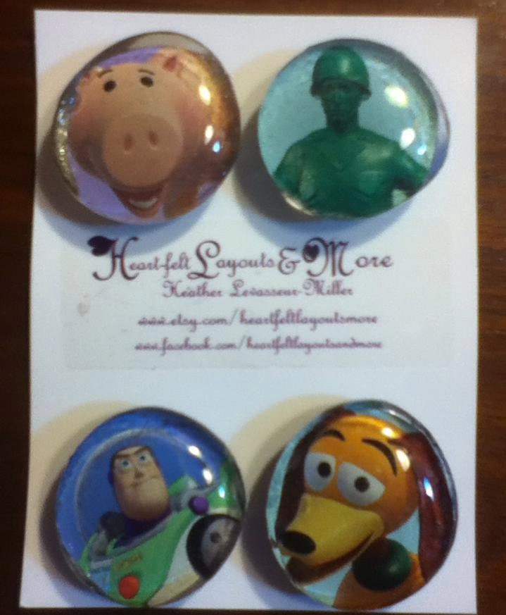set of four Glass magnets with Toy Story characters.