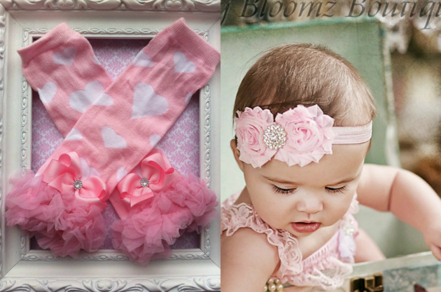 Pink Leg Warmers Baby Headband Set Valentines Day Outfit Shabby Headband Baby girl headband flower headband leggings