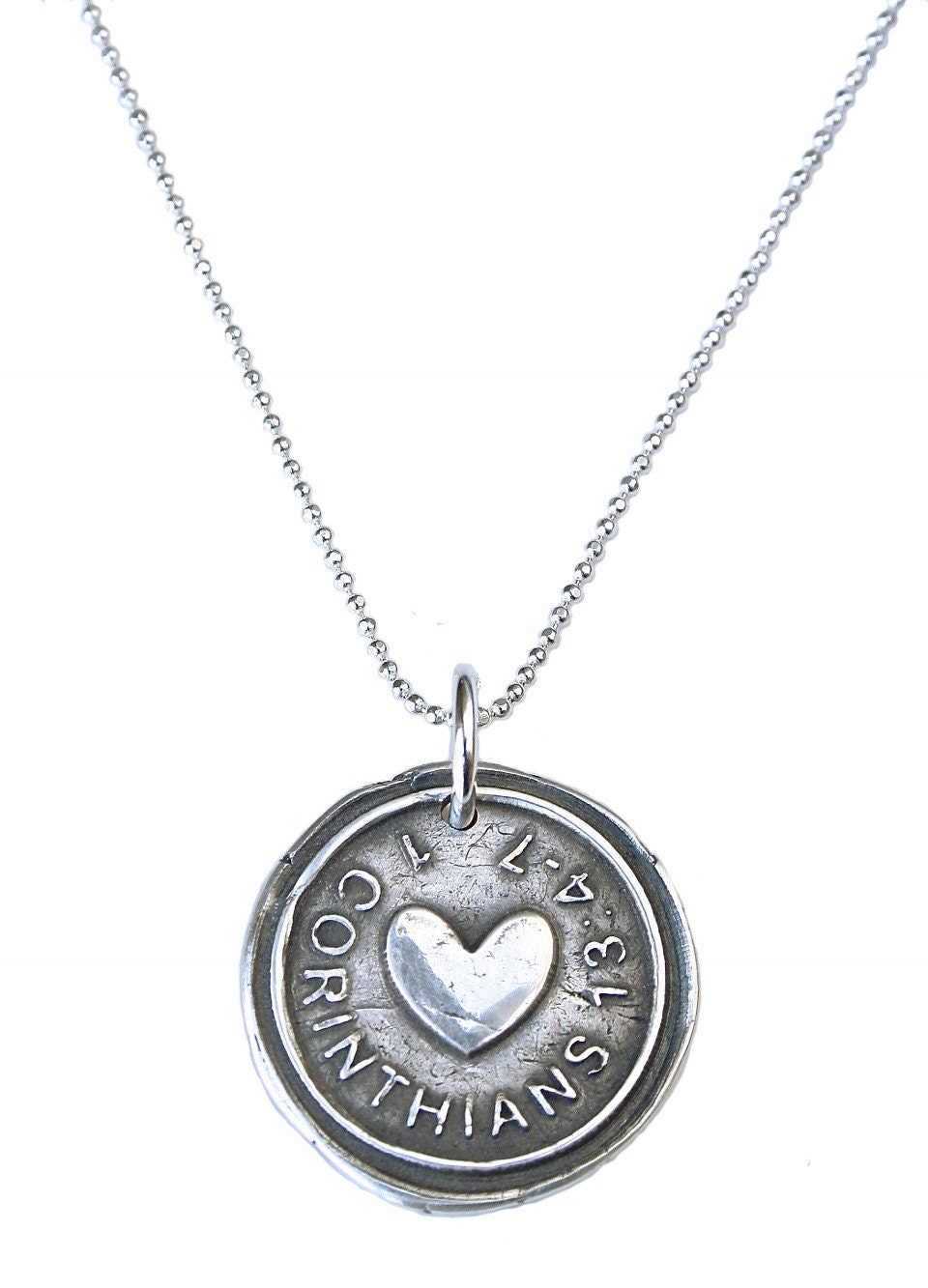 Fine Silver Corinthians 13 Wax Seal - Mother's Day Necklace