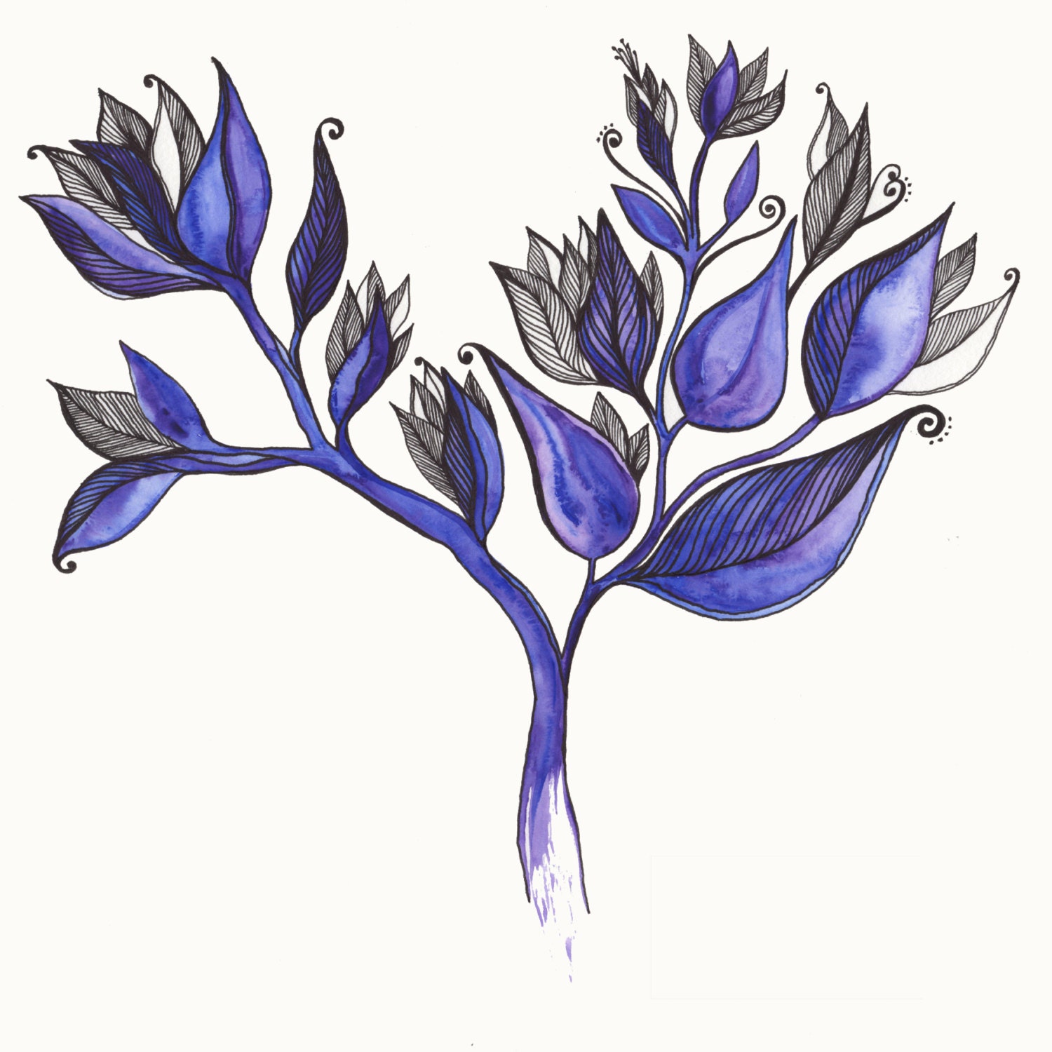 Pretty Purple Plant Watercolour Art Drawing 8x10" Print Unframed