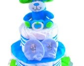 Puppy Diaper Cake for Boys, Blue Puppy Dog Diaper Cake, Baby Boy Diaper Cake