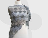 Gray hand knit shawl, triangular shawl, technique Entrelac, knit scarf, shawl wrap, shawl entrelac, spring modern clothing - KnitwearFactory