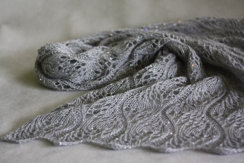 Gray scarf, hand knit shawl, lace shawl, knit scarf, knit stole, shawl wrap, women shawl, silver shawl, shawl payette, wedding scarf