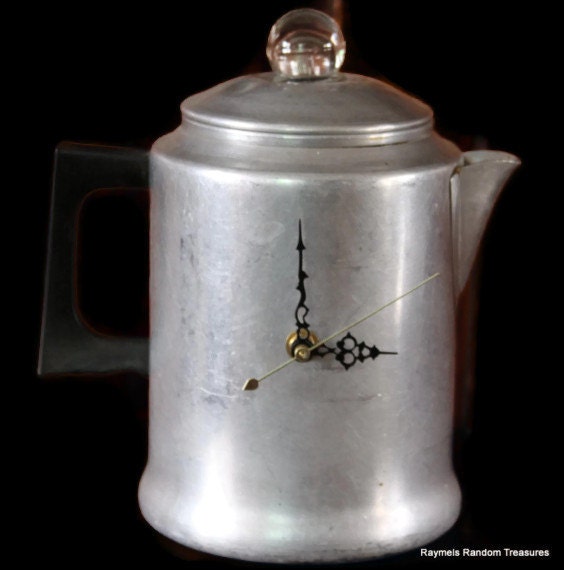 Vintage Kitchen Clock Percolator Coffee Pot Retro by RayMels