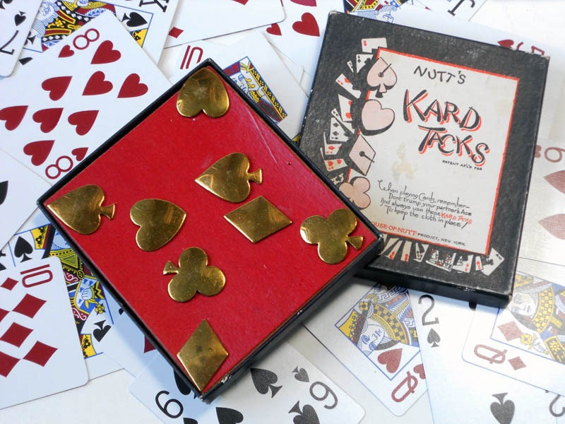 Vintage Nutt's Kard Tacks / House of Nutt Brass Game Table Tacks / Complete Set of 12 / Mad Men Era