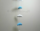 WHITE and Baby Light BLUE CLOUDS Mobile Garland Wall Hanging Baby Nursery Kids Bedroom Home Decoration