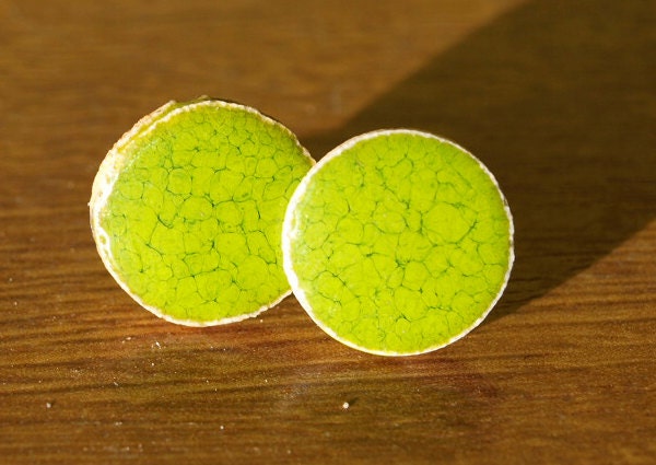 round earrings, green, small, little, qute, ceramic, bright clay - ozdonik