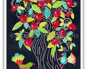 Tree art, Original, Tree of life art, Pomegranate tree art, Tree and bird art, Whimsical tree, Jewish tree of life, Nursery tree art, 8 x 10