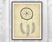 Dreamcatcher Art Print - Bedroom decor- Native American Tribal Illustration Symbol Dream Catcher