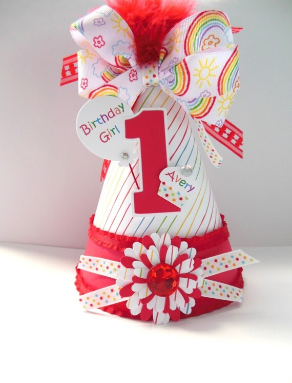 Rainbow Striped Cutie Birthday Party Hat - Personalized Il_570xn