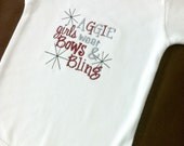 Aggie Girls Wear Bows and Bling - Texas A&M Onesie - Bodysuit - T Shirt - Girls - Baby Shower Gift - Baby Girls Clothing - Newborn - Kids