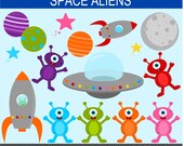 Space Aliens Clip Art Graphics - Digital Clipart Commercial Use - Instant Download Il_170x135