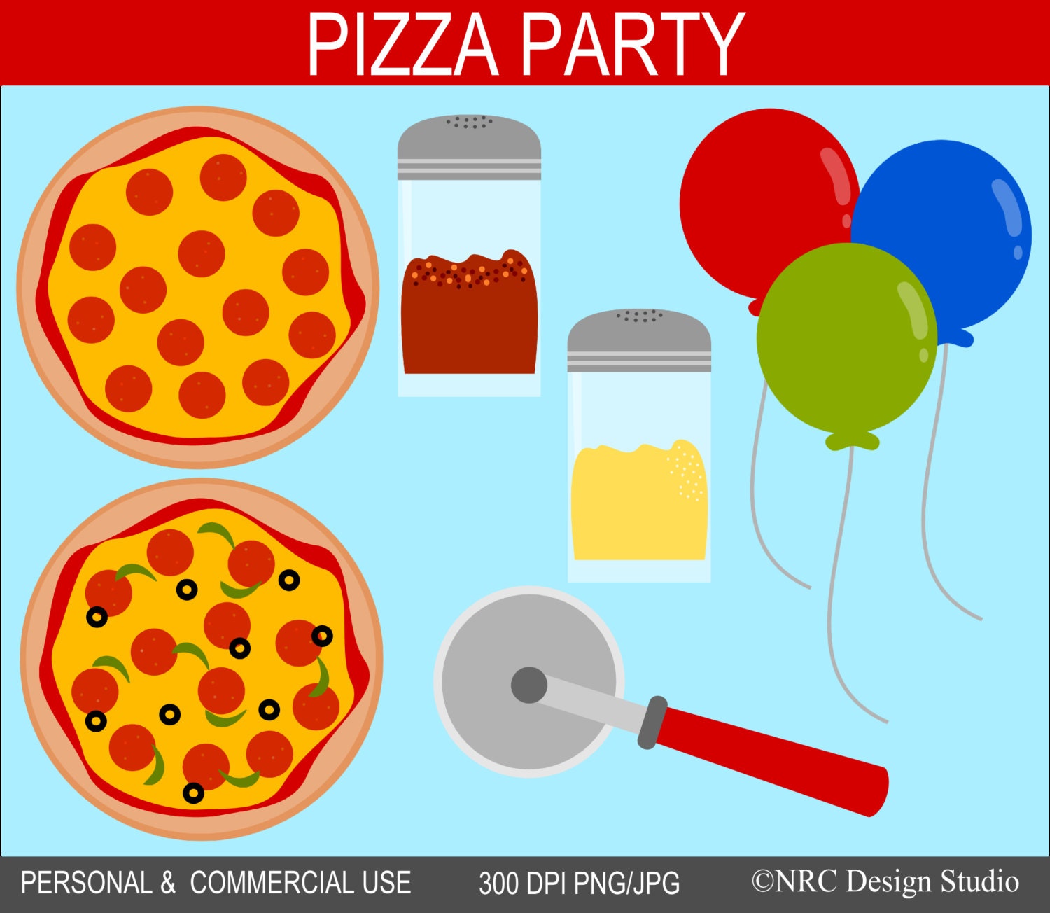 Pizza Party Clip Art Graphics - Digital Clipart Commercial Use - Instant Download Il_170x135