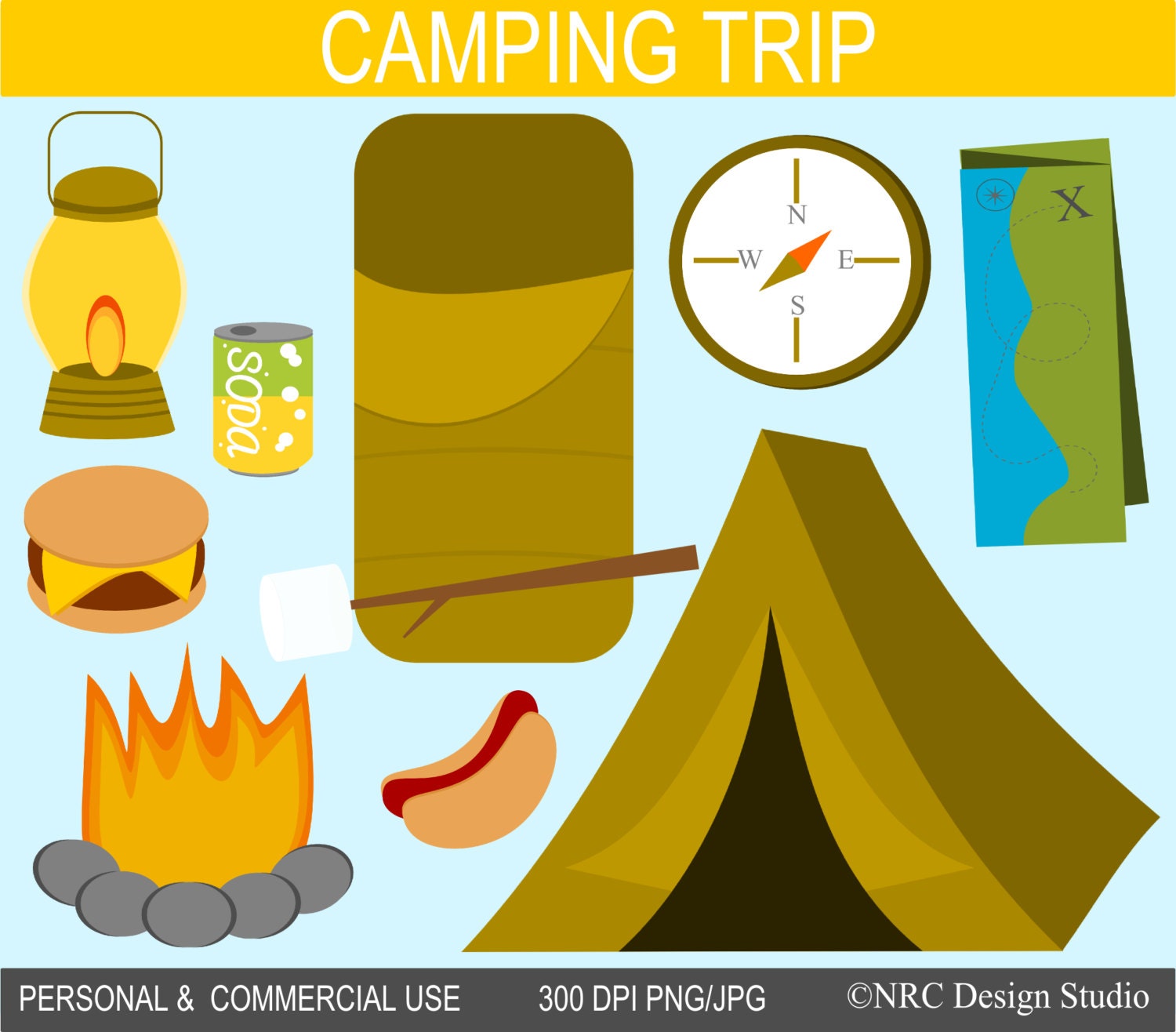 Camping Trip Clip Art Graphics - Digital Clipart Commercial Use - Instant Download Il_570xn
