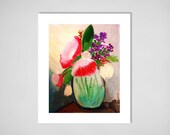 the first cup-6am/still life, floral, vase, coffee, morning, dawn, flowers, art, impressionist, abstract, art print, home decor
