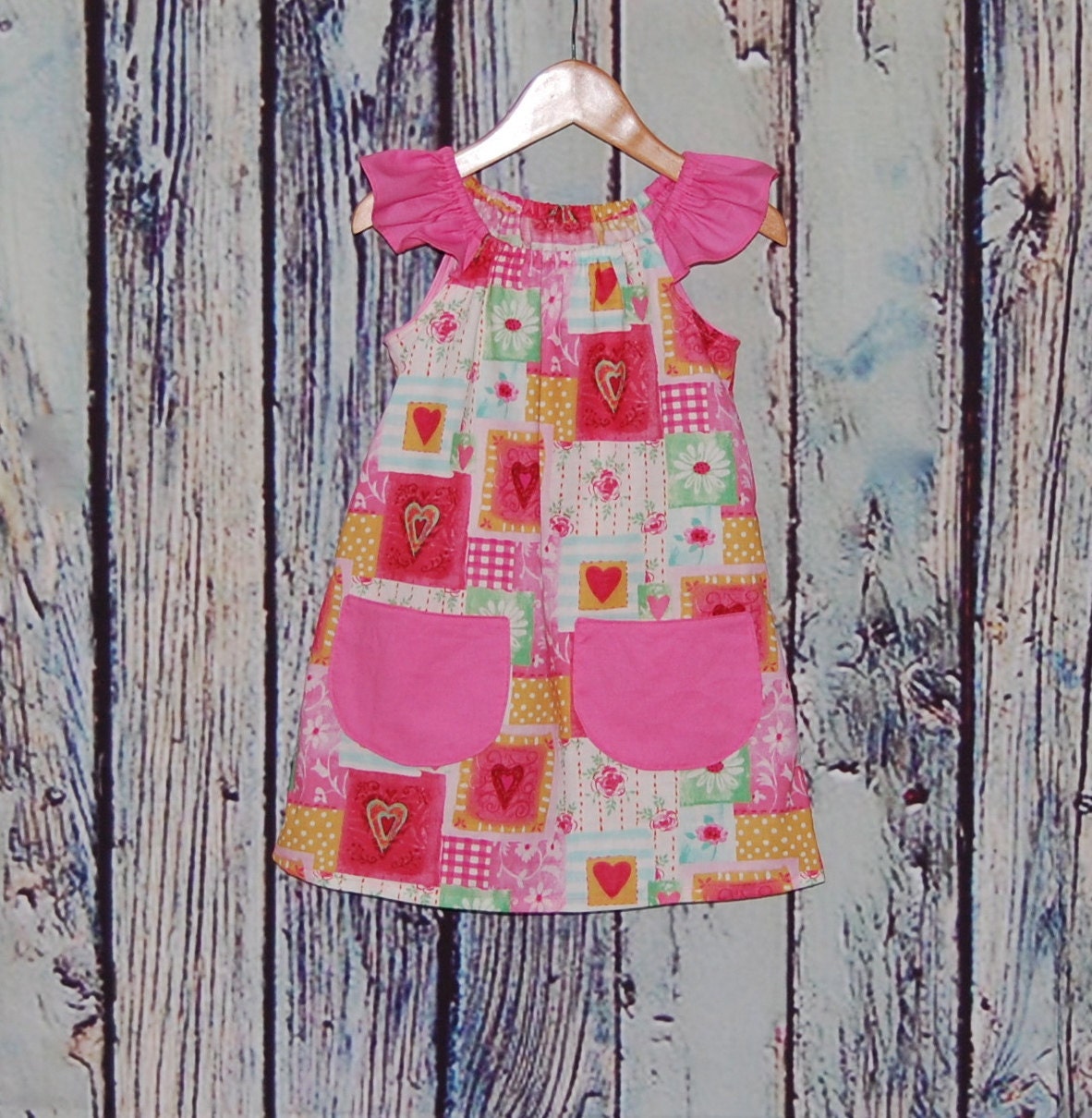 Toddler Girls-Size 2/3-Hearts and Flowers Spring Play Dress- Ready to Ship