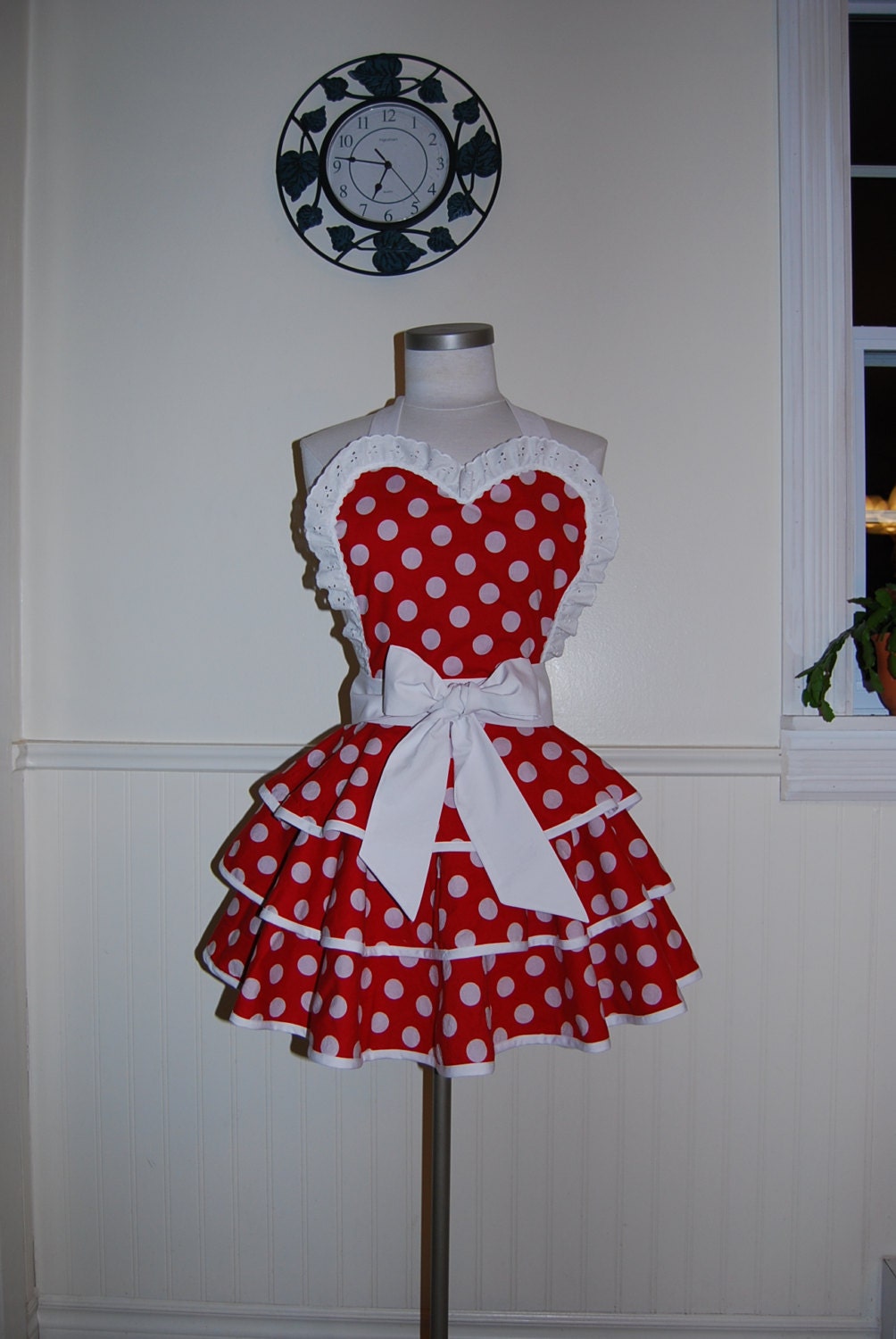 Red and White Polka Dot 3 Tier Circle Skirt Pinup Hostess Apron