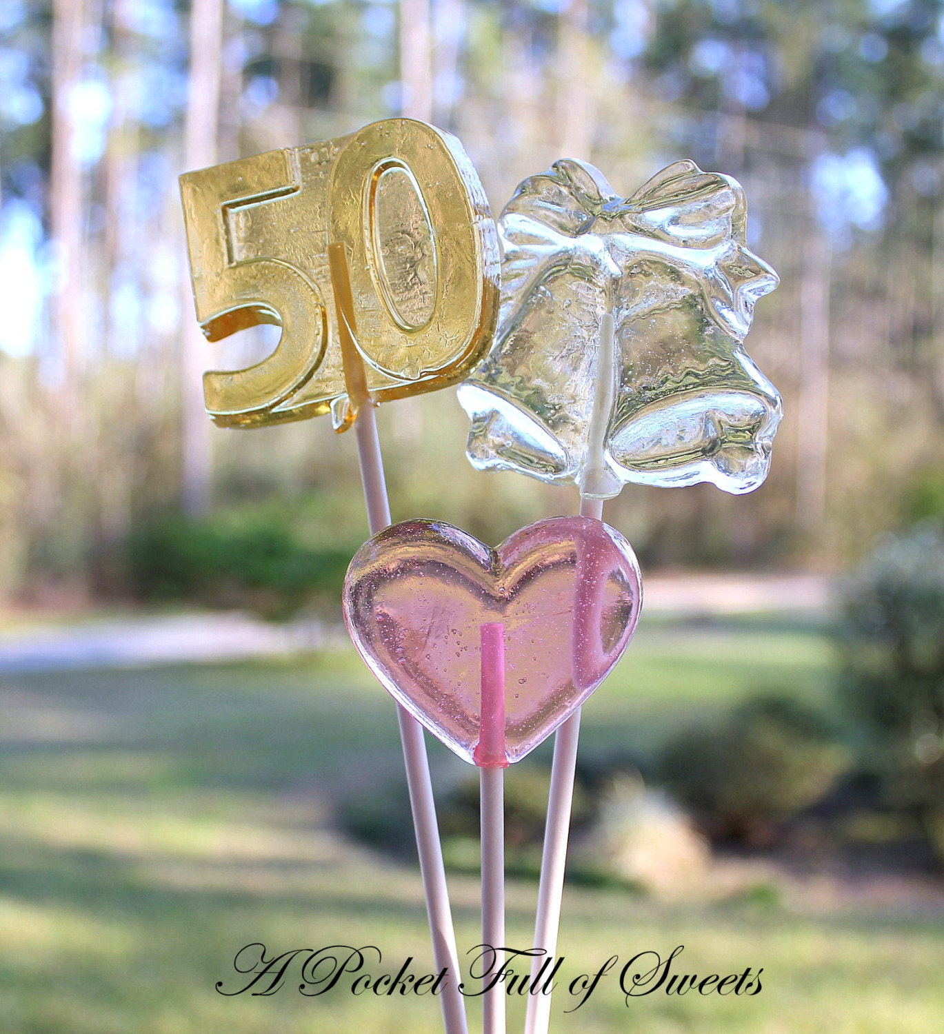 50th GOLDEN WEDDING Anniversary Barley Sugar Hard Candy Lollipops Party Favors Hostess Gifts Golden Wedding Anniversary 50th Number 50