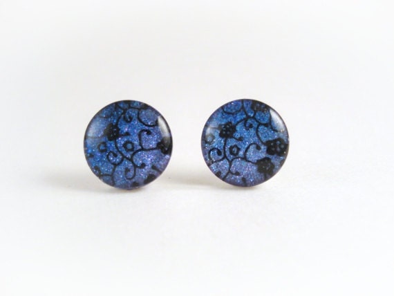Micro-Glitter Floral Print Nail Polish Earrings - Made to Order