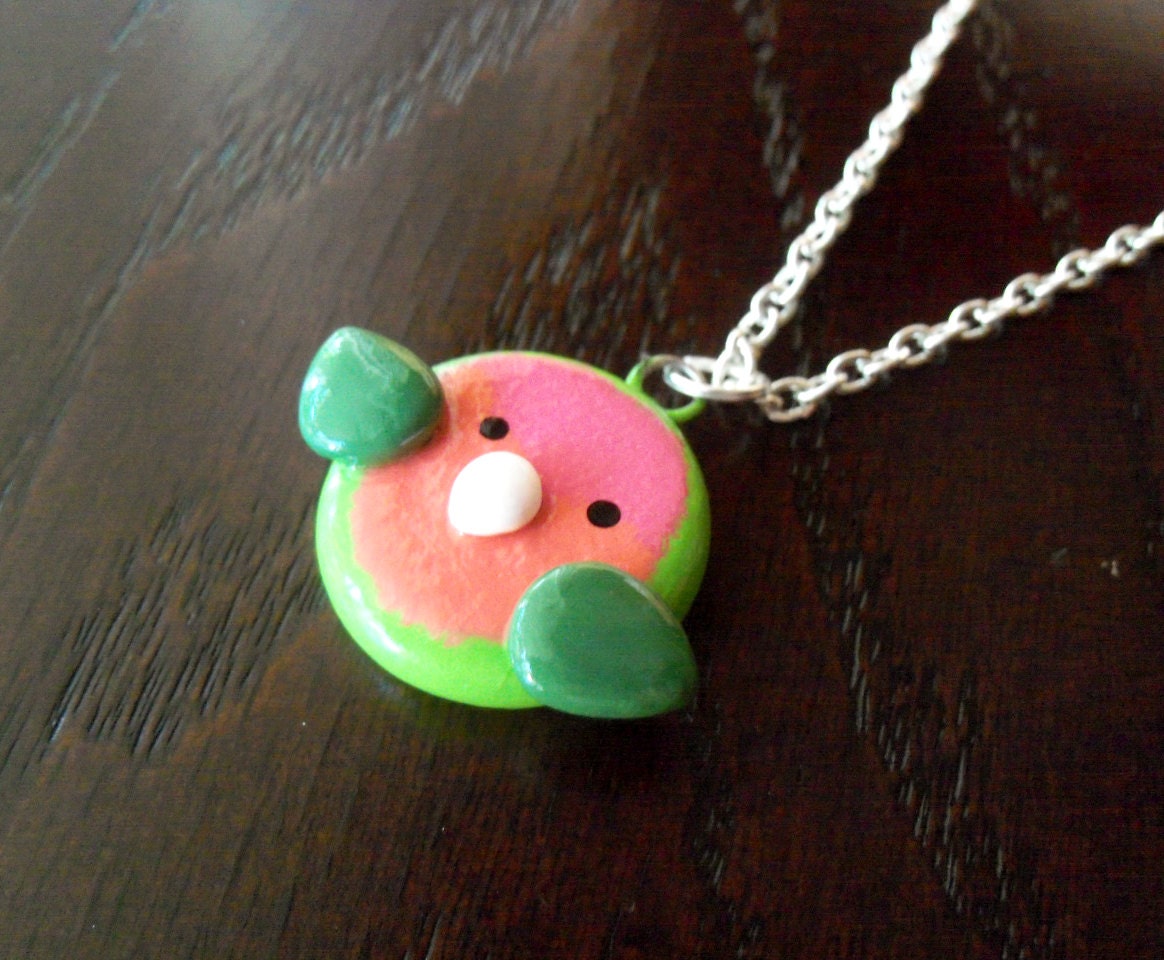 Peach-Faced Lovebird Necklace - Handcrafted Polymer Clay Jewelry - Silver Plated, Nickel Free, Lead Free Chain