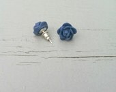 Navy Blue Resin Flower Stud Earrings Posts
