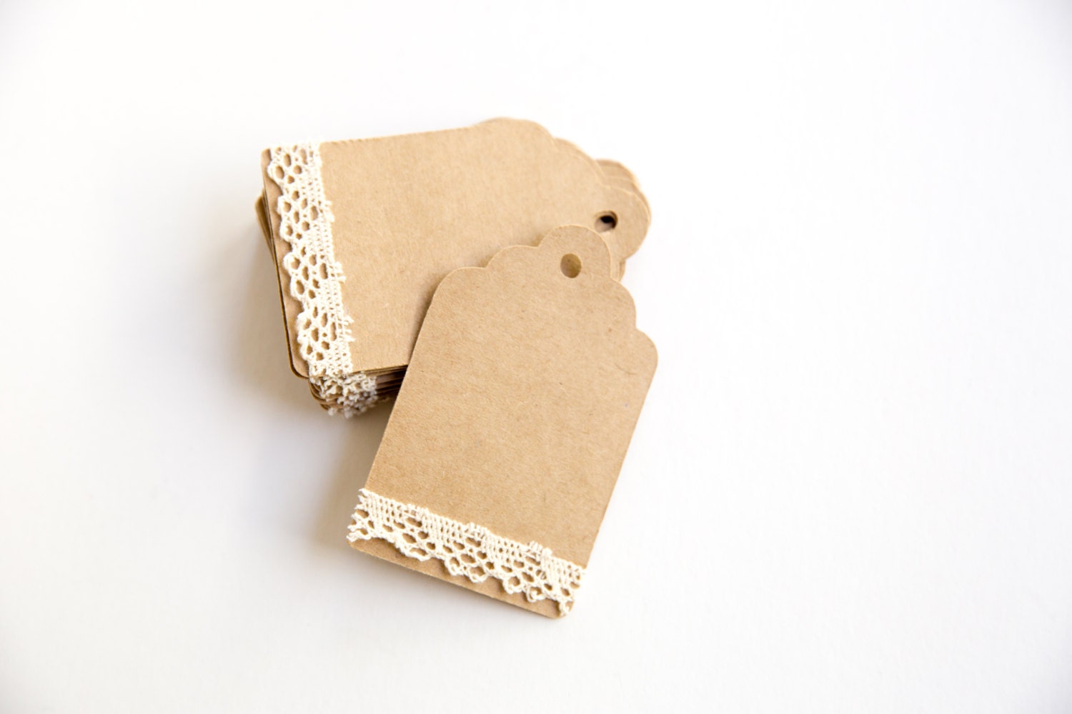 Kraft Gift Tags with Lace Trim-Set of 14