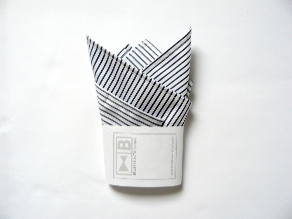 Pocket handkerchief pocket square by BartekDesign - white blue striped wedding grooms chic