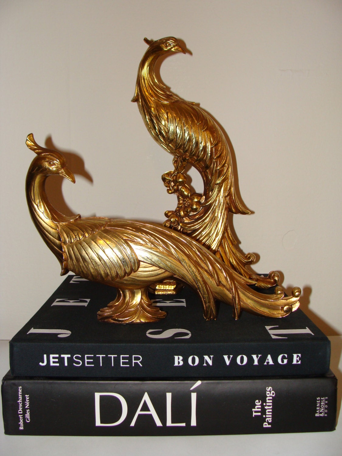 Beautiful Vintage Pair of Peacocks Hollywood Regency Gold Leaf  Birds All Original