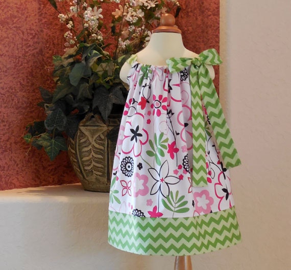 Toddler Girl Pillowcase Dress FREE SHIPPING: To All US Destinations with Flowers and Chevron  3 mo 6 mo 9 mo 12 mo 18 mo 24 mo 2T  3T  4T