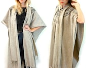 Vintage 70s MAYAN Oatmeal Wool PONCHO Cape Avante Garde Womens Boho Wrap
