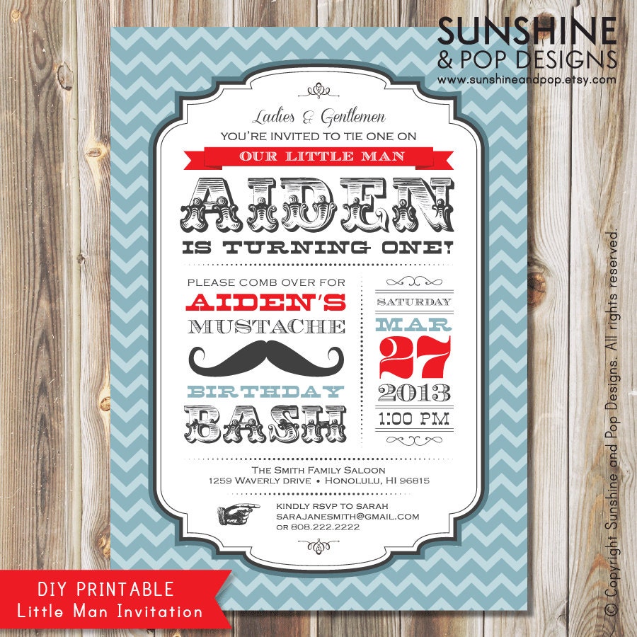 DIY Printable Invitations Little Man Mustache Birthday - Printable Custom Invite - Moustache Party Package Il_570xn