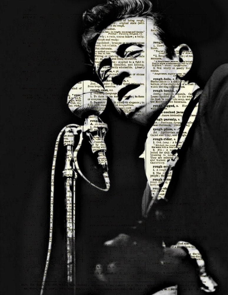 Johnny Cash Art Print On 1897 Dictionary Page, Book Art Print, Home Decor, Wall Decor, Upcycled Dictionary Page Art, Mixed Media Art