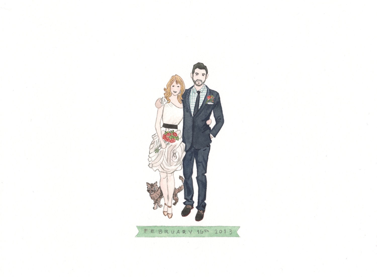 Custom Wedding Portrait . Original Watercolor Illustration . Anniversary Gift . Couple Portrait . 8.5 x 11"