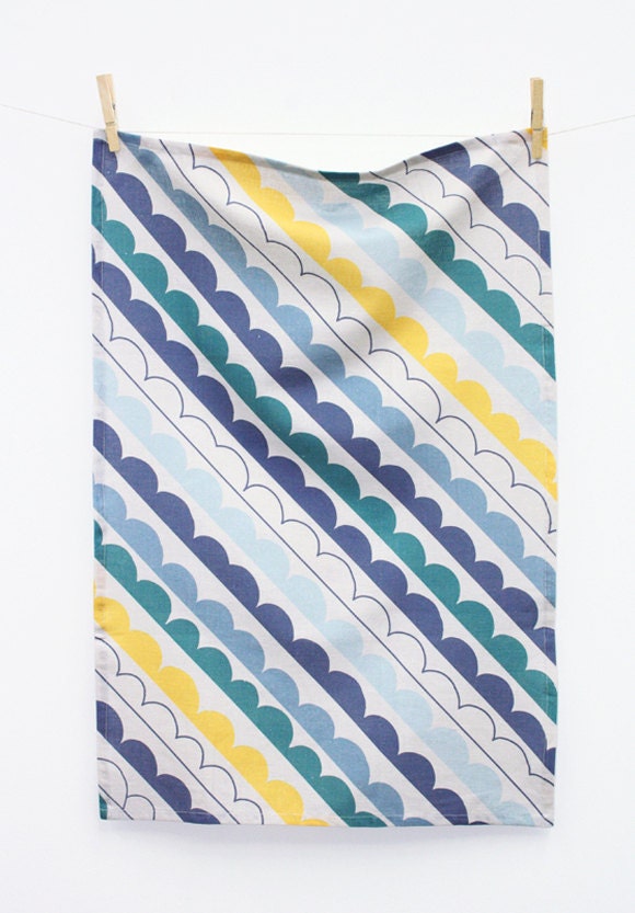 Cloudy Blue Geometric  Print Tea Towel