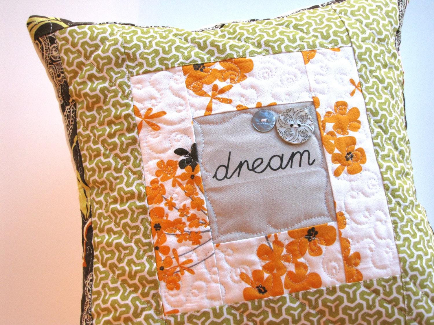 dream inspirational quilted pillow, decorative pillow cover, 12" X 12" accent pillow, made to order