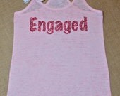 Engaged. Glitter Writing. Bow. Tank top. Racerback. Size S-2XL. Burnout. Black. Exercise. Soft. Women. Workout. Fitness.
