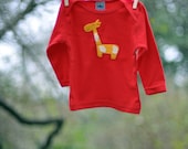 Giraffe Red T-shirt - American Apparel 100% Cotton Long Sleeve Tee - Baby Toddler Child Boy or Girl