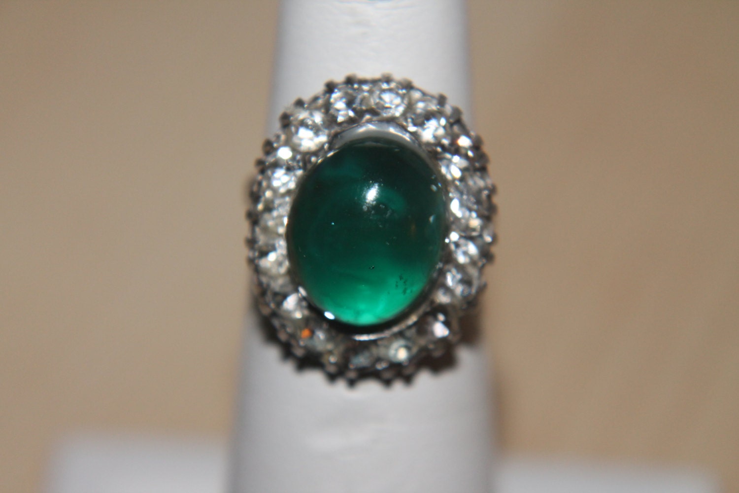 Art Deco Silver Tone Paste Cocktail Ring