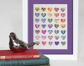Rainbow Love hearts - Unique handmade Vintage postage stamp art. Perfect gift for engagement, wedding, anniversary - Max & Me Designs