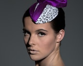 Purple Silk Leopard Animal Print Fascinator Hat, Retro Inspired Rockabilly Burlesque Pin Up