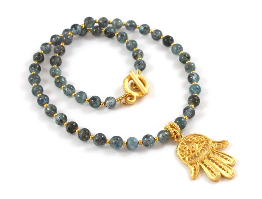 KYANITE Hamsa (Hand of Fatima) Necklace - 18k gold filled - Gift Idea - Ready to Ship