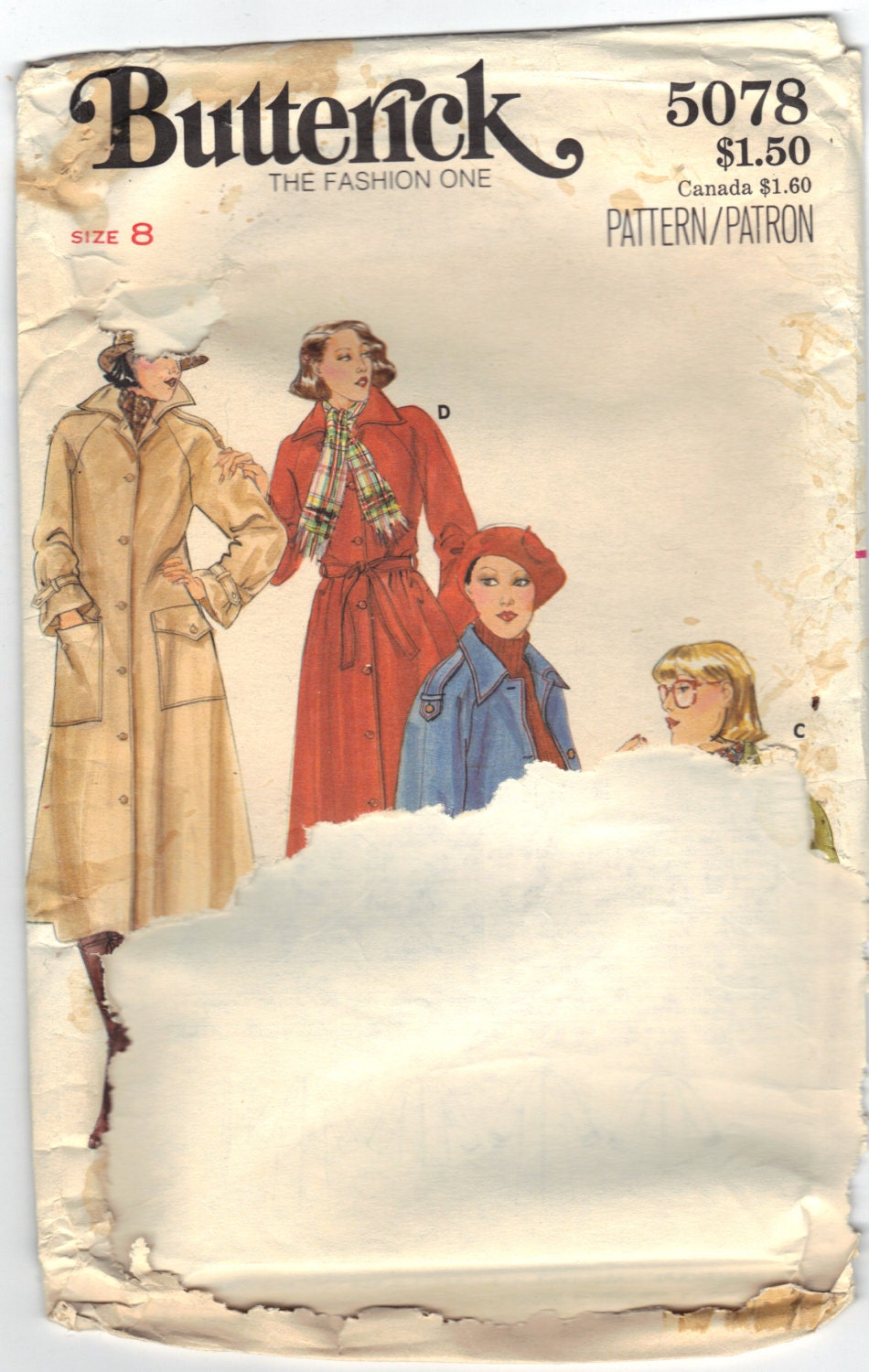 Misses Coat & Jacket - Size 8 Bust 31 and 1/2 (80 cm)  Butterick 5078
