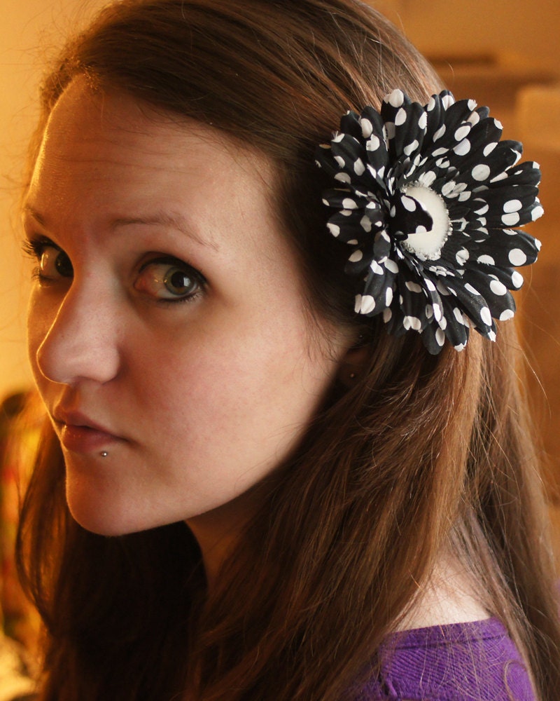 Large Gerber Daisy Flower Hair Clip - Polka Dots - Bright Colors