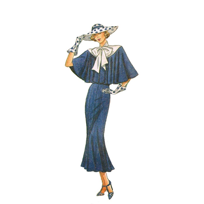 1980s Vintage Art Deco Style Dress Pattern Simplicity 9360 UNCUT Bust 36-42 Womens Dress with Capelet 60th Anniversary Special Order Pattern