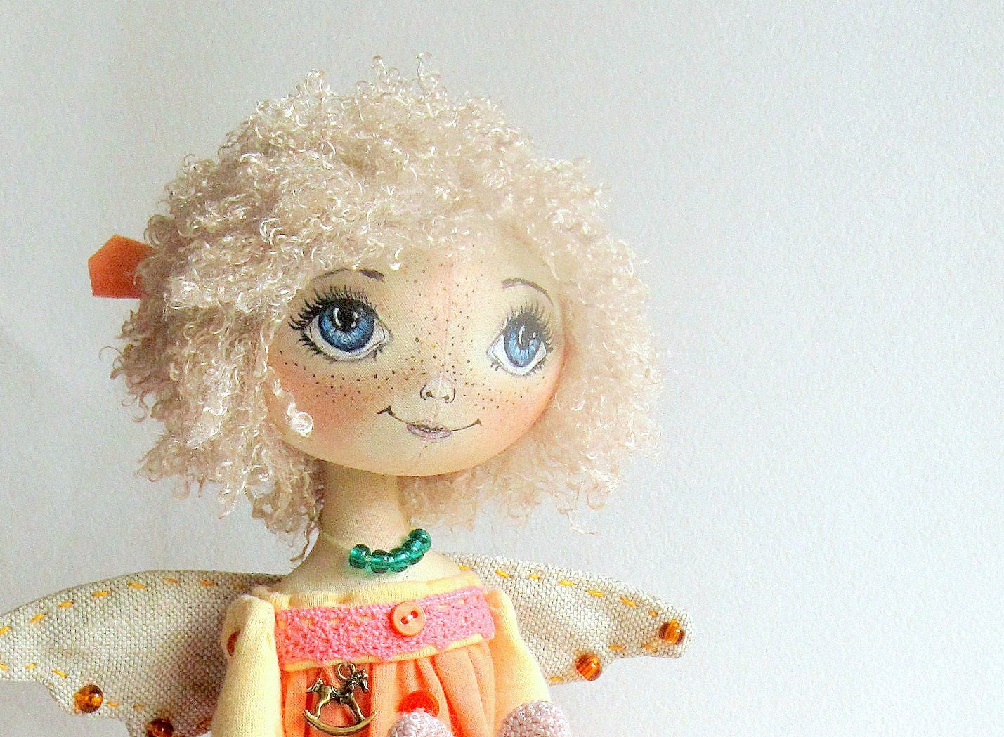 Textile Art Cloth doll "Kerry" bunny orange fairy wings  MADE TO ORDER