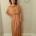70s vintage peach maxi dress with cape top and tie neck